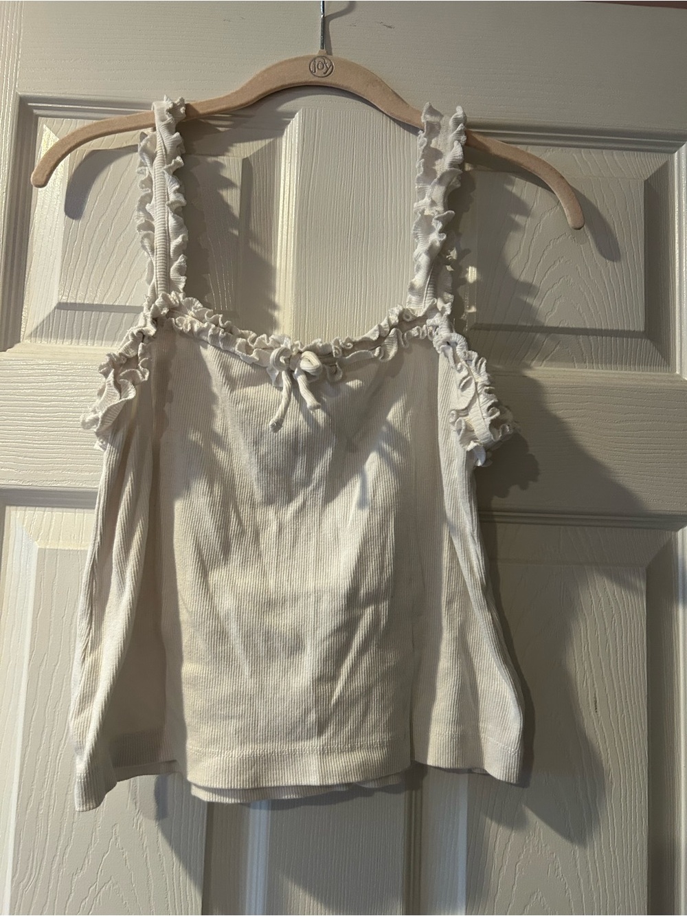 Maeve Cream Ruffle-Trim Ribbed Camisole